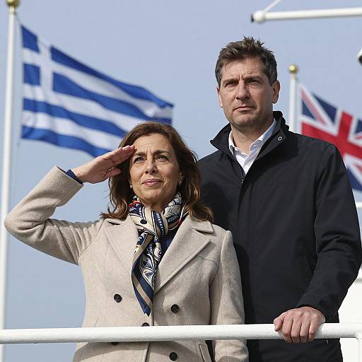 Couple Saluting on Ship's Deck
