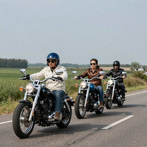 Three Motorcyclists on a Rural Road