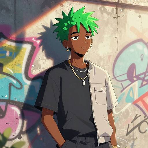 Edgy Streetwear Portrait with Graffiti