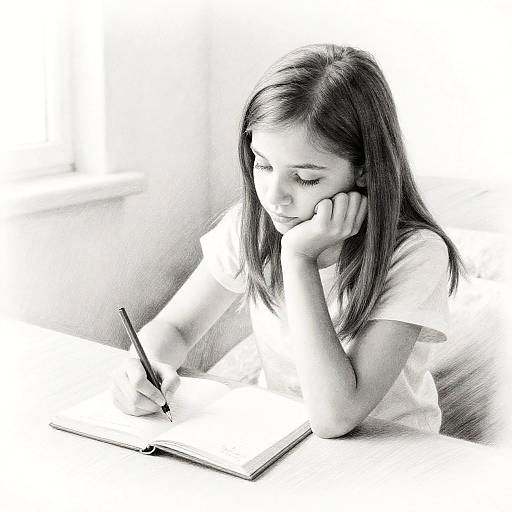 Pencil Drawing of Teenage Girl Journaling