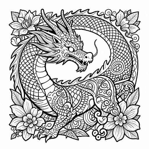 Dragon with Cat Head Coloring Illustration