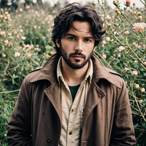 Young Man in Brown Coat with Rugged Beard