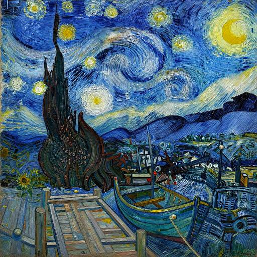 Van Gogh Style Harbor at Night