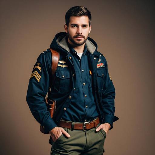 Man in Vintage Military Jacket with Holster