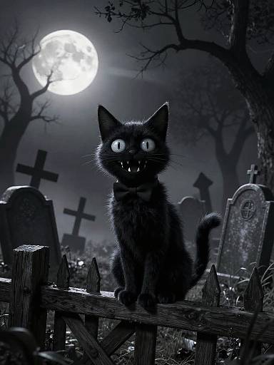 Whimsical Spooky Cat in Graveyard
