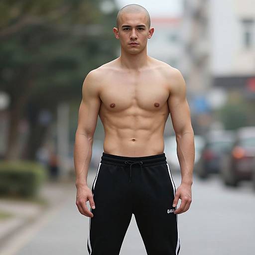 Stylish Muscular Bald Male Outdoors