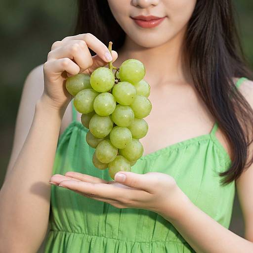 Woman in Green Dress with Grapes