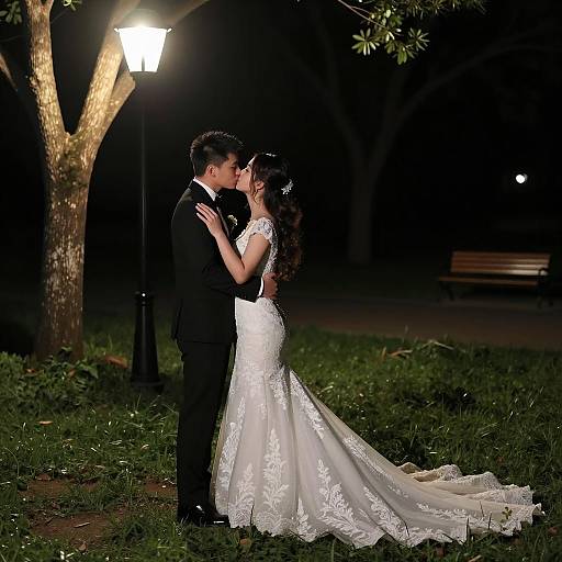 Romantic Nighttime Wedding Portrait