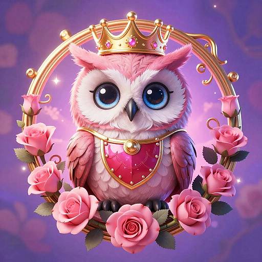 Chibi Owl in Art Nouveau Medallion