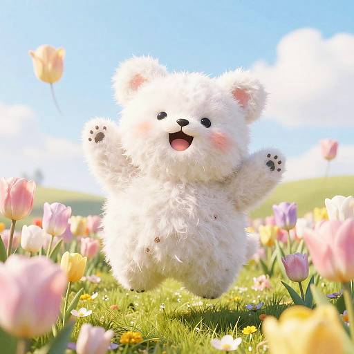 Joyful Fluffy Animals in Tulip Field