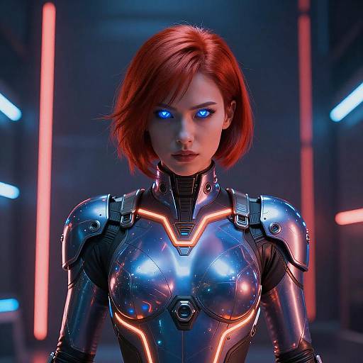 Fierce Cyberpunk Woman in Futuristic Armor