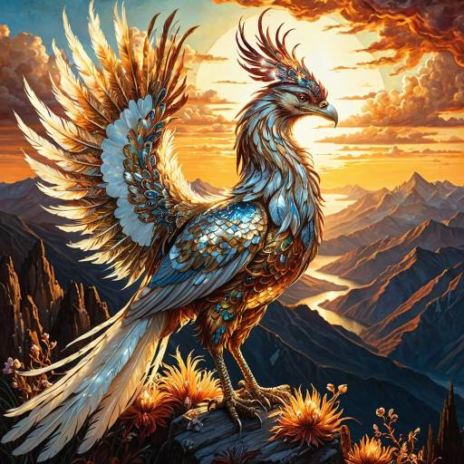 Fantasy Phoenix on Sunset Mountaintop