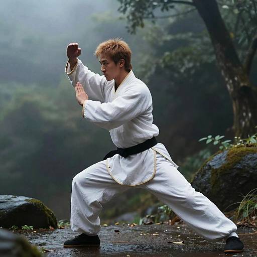 Martial Artist in Misty Mountain Forest