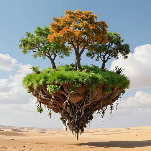 Floating Island with Vibrant Trees