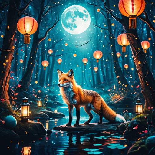 Celestial Fox Among Ethereal Lanterns