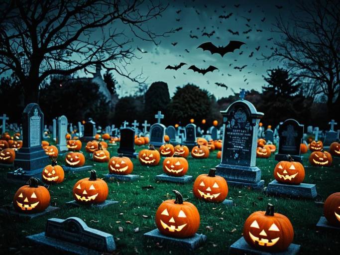 Cute Orange Halloween Cemetery Wallpaper