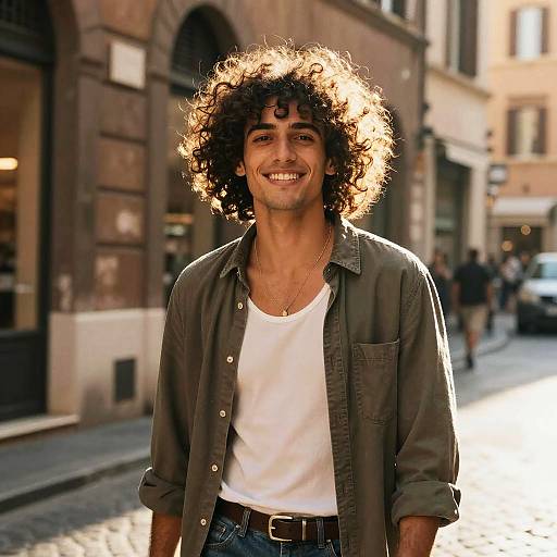 Sunlit Portrait of Italian Curly Hair Male