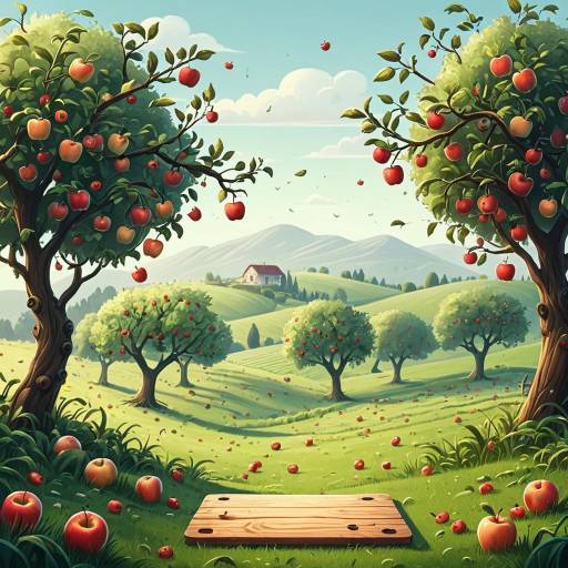 Misty Morning Orchard with Apple Trees