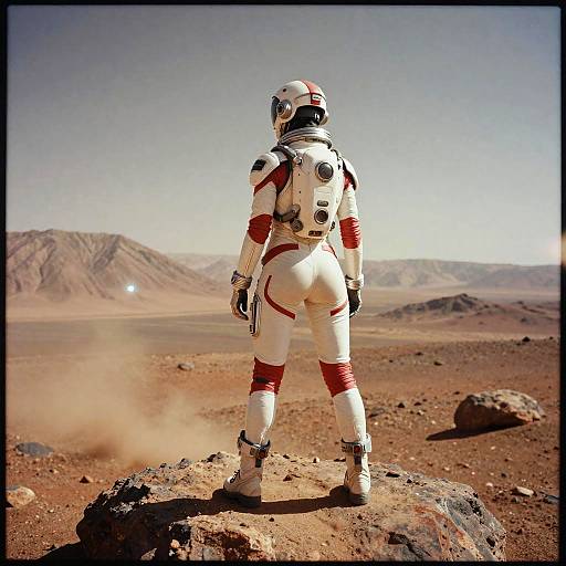 Fit Astronaut Overlooking Martian Landscape