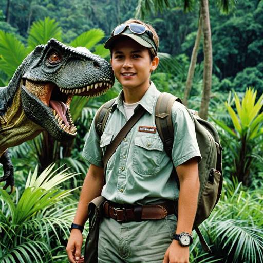 Boy in Dinosaur Park Ranger Outfit with Dinosaur Model