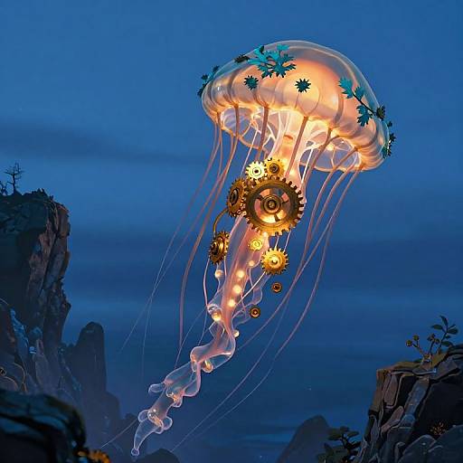 Bioluminescent Clockwork Jellyfish Twilight