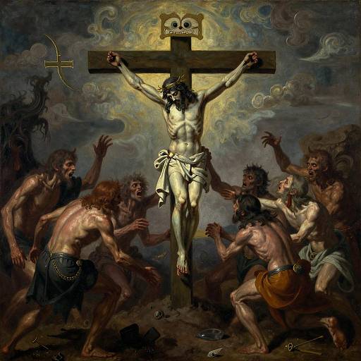 Jesus Christ on the Cross over Pit of Hell