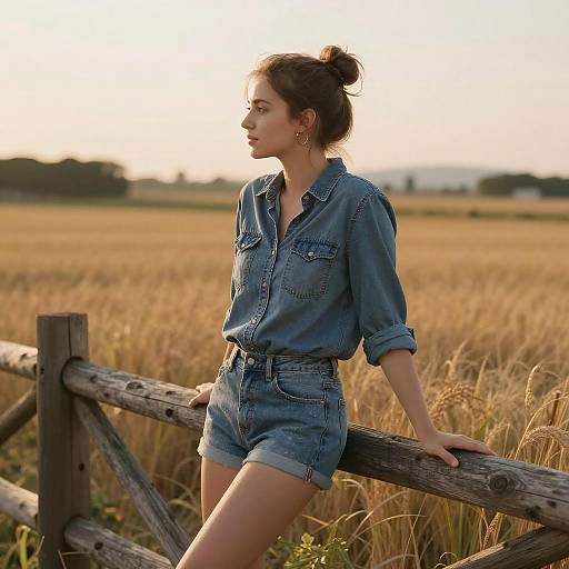 Young Woman in Denim at Sunset