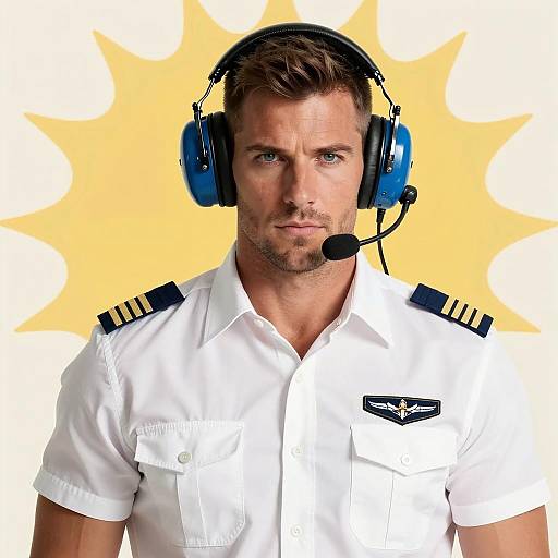 Serious Pilot in Uniform Under Sun