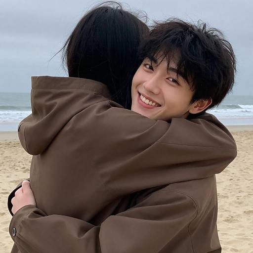 Candid Beach Hug Between Friends