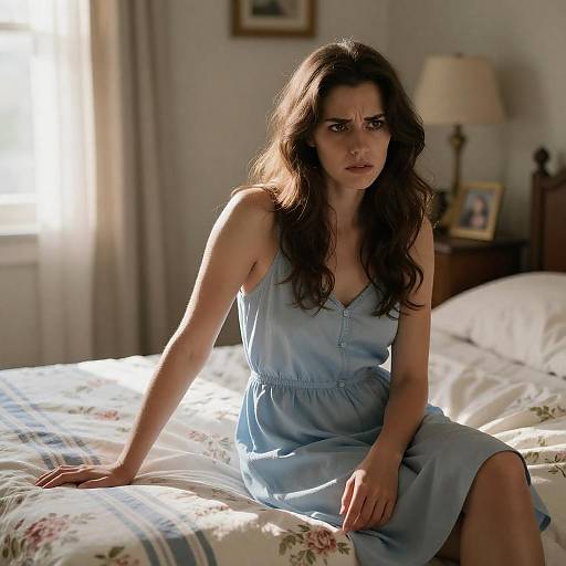 Serene Woman in Floral Bedroom Light