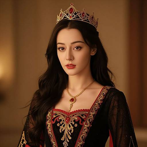 Regal Woman in Embroidered Dress