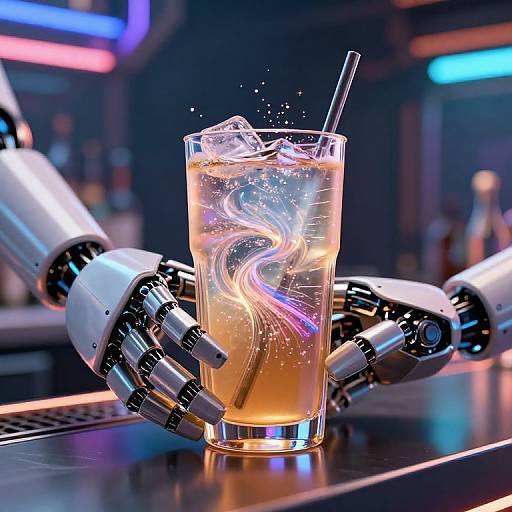 Futuristic AI Drink with Robotic Hands