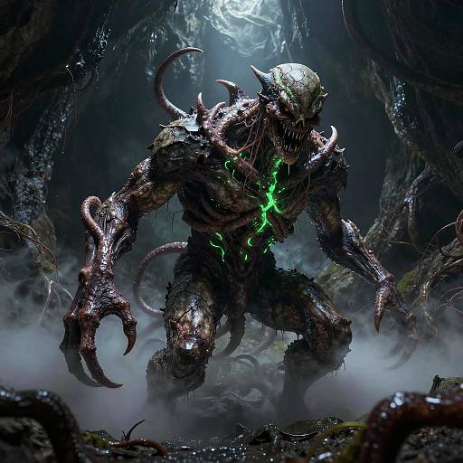 Shadowy Monster Emerging from Cave