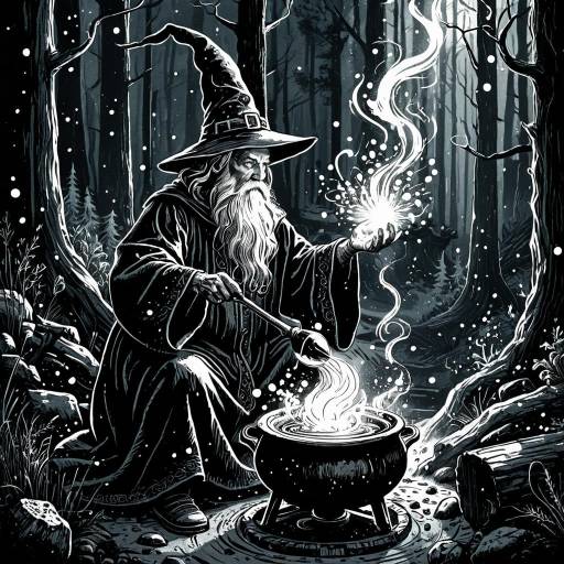 Wizard Brewing Potion in Mystical Forest