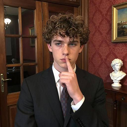 Contemplative Young Man in Pinstripe Suit