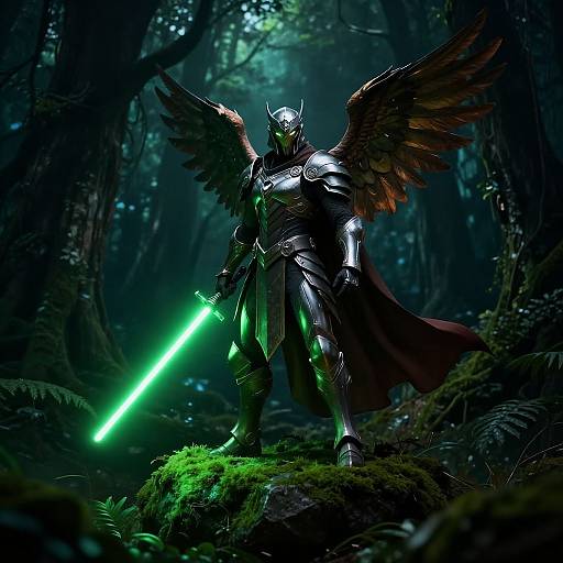 Phoenix Warrior in Magical Forest