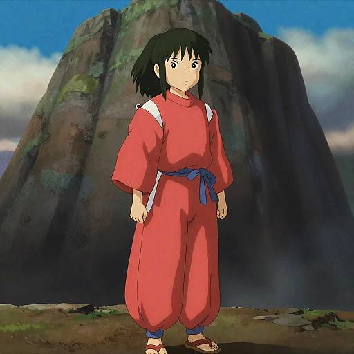 Animated Woman in Red Robe by Mountain