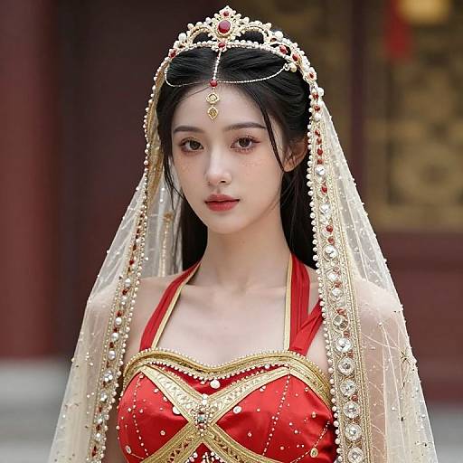 Regal Woman in Red and Gold