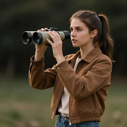 Young Woman with Telescope in Nature
