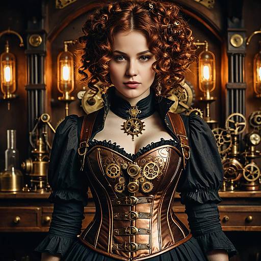 Steampunk Woman in Brass Gear Corset
