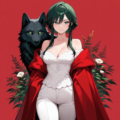 Poised Woman in Rich Red Cape Poised Woman in Rich Red Cape