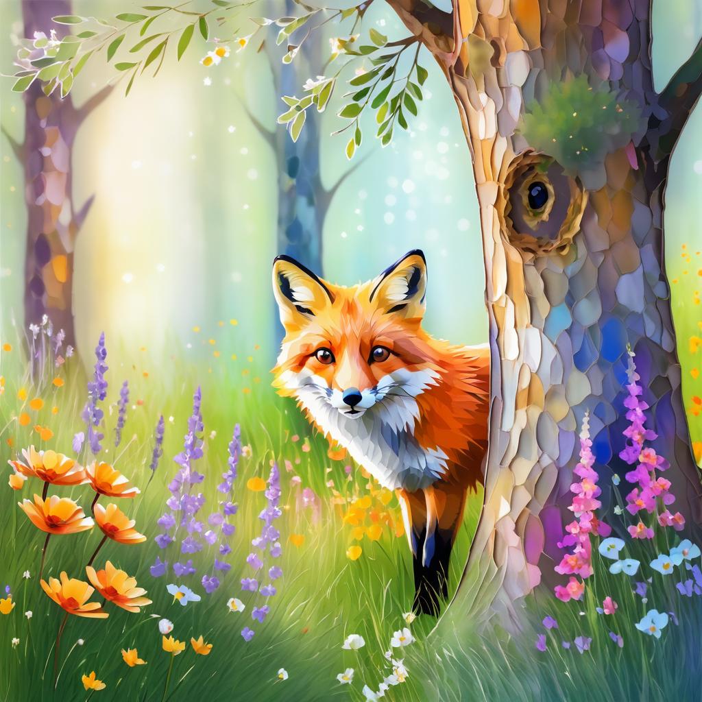 Curious Fox Among Wildflowers in Impressionism