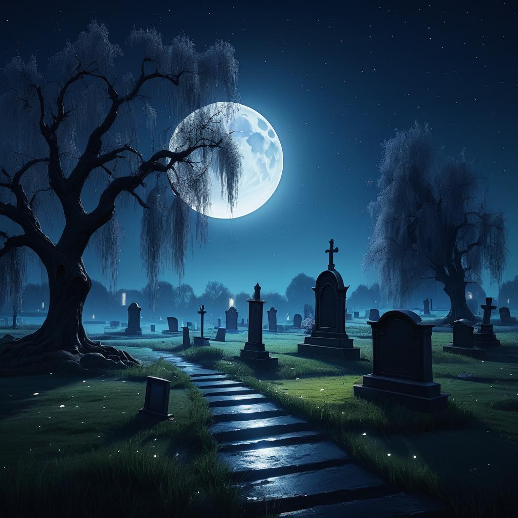 Mystical Graveyard Under Moonlight