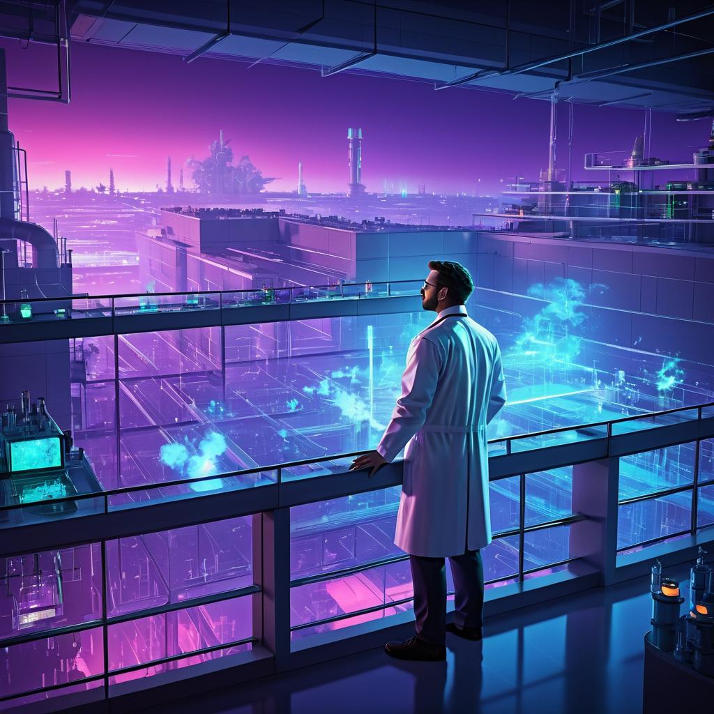 Cinematic Scientist Overlooking Chemical Explosions