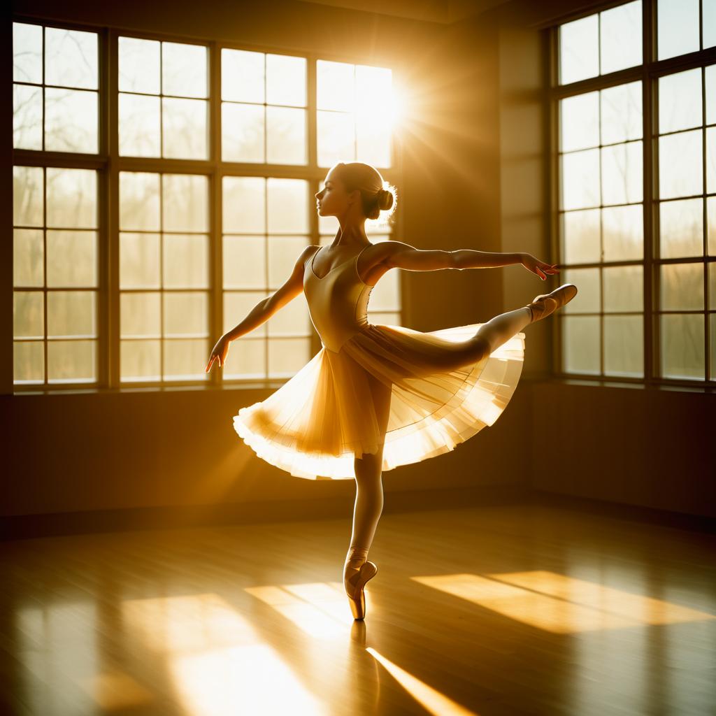 Elegant Ballerina in Sunlit Studio