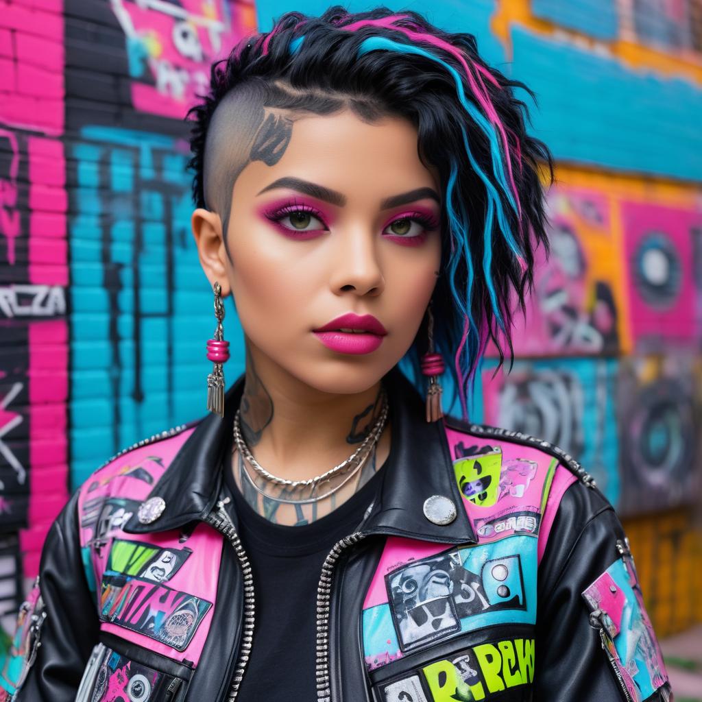 Vibrant Cyberpunk Portrait of Latina Artist