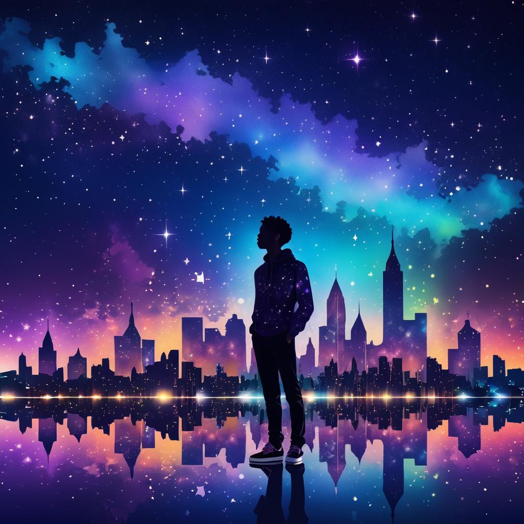 Surreal Nighttime Silhouette with City Skyline