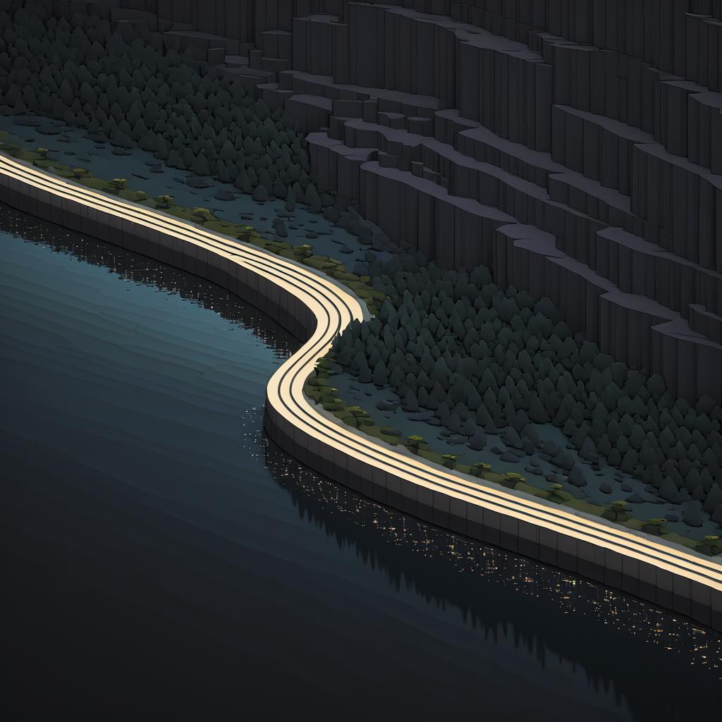 Tranquil Isometric Lakeshore at Night