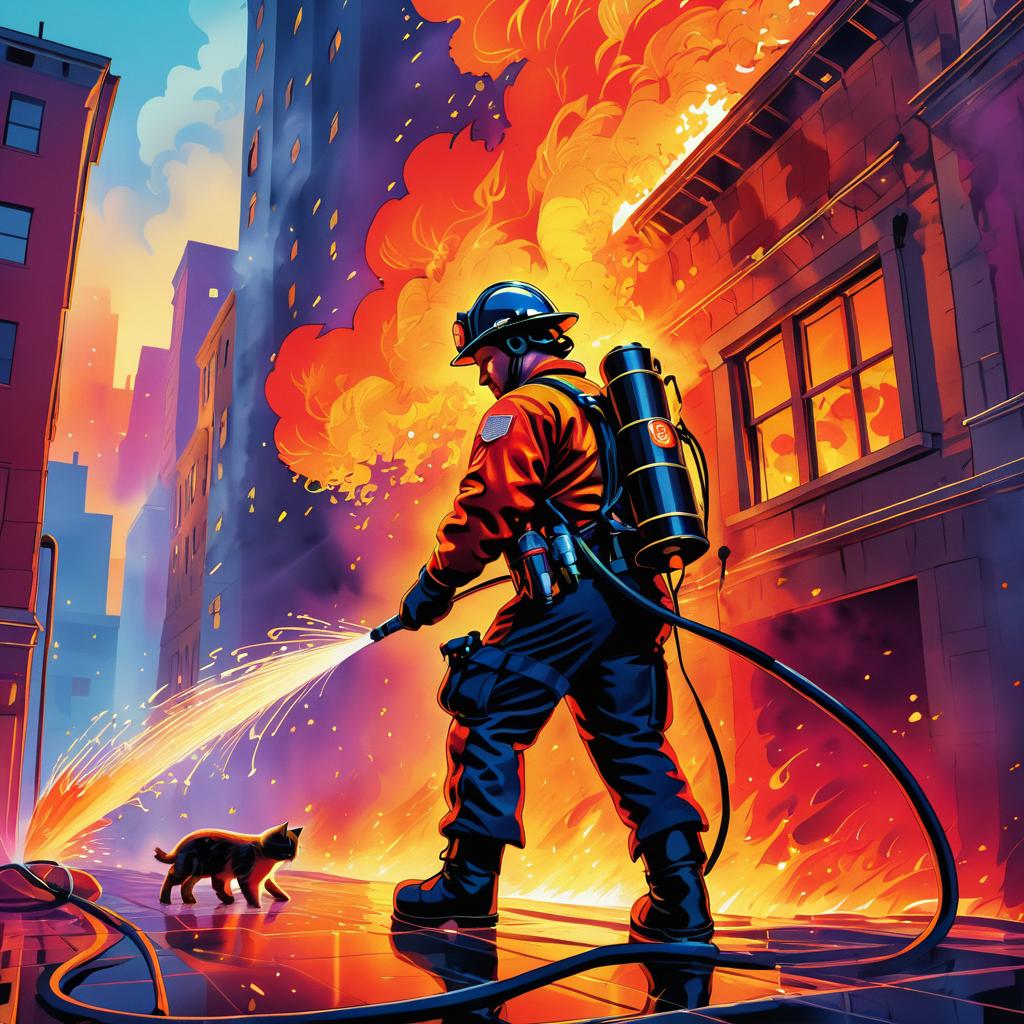 Heroic Firefighter Rescues Kitten Illustration