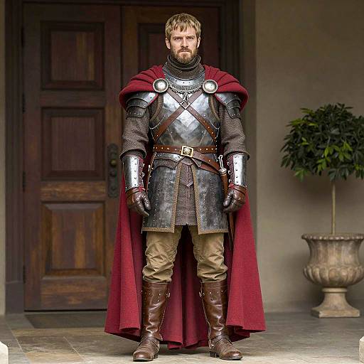 Man in Medieval Armor with Red Cape